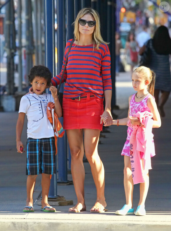 Heidi Klum et deux de ses enfants, la jolie Leni et l'adorable Johan, à New York, le 9 juillet 2012