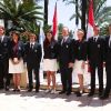 Le prince Albert et la princesse Charlene de Monaco le 11 juillet 2012 à l'Hôtel Hermitage pour la présentation de la délégation olympique.