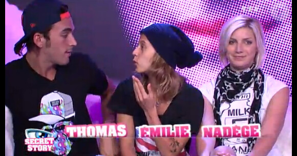 Emilie, Thomas et Nadège dans la quotidienne de Secret Story 6 le mardi 17 juillet 2012 sur TF1