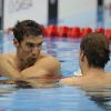 Yannick Agnel et Michael Phelps lors des Jeux olympiques de Londres le 31 juillet 2012