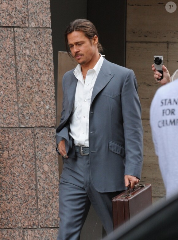 Brad Pitt, concentré sur le tournage du film The Counselor, à Londres, le samedi 4 août 2012.