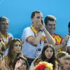 Le prince Felipe d'Espagne a donné de la voix mais n'a pu que constater la défaite de l'équipe d'Espagne féminine de water-polo face aux Etats-Unis en finale du tournoi olympique, le 9 août 2012, à Londres.