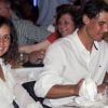 Rafael Nadal et sa compagne Xisca Perello étaient les invités du roi Juan Carlos Ier d'Espagne le 10 août 2012 au restaurant Flanigan, à Majorque.