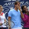 Roger Federer, Serena Williams et Kim Clijsters lors du 17e Arthur Ashe Kids' Day au USTA Billie Jean King National Tennis Center in Flushing Meadows à New York le 26 août 2012