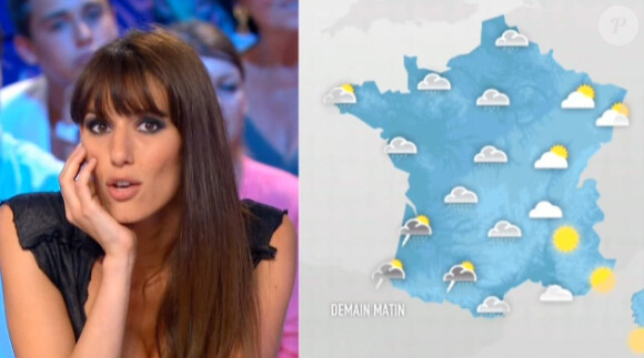 La sublime Doria Tillier présente sa première météo dans Le Grand Journal, neuvième saison, sur Canal + le lundi 27 août 2012