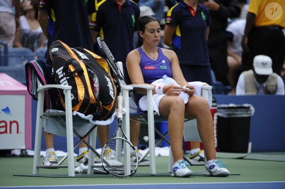 Marion Bartoli était légitimement déçue après son quart de final perdu face à Maria Sharapova à l'US Open le 5 septembre 2012 à New York malgré un excellent début de match