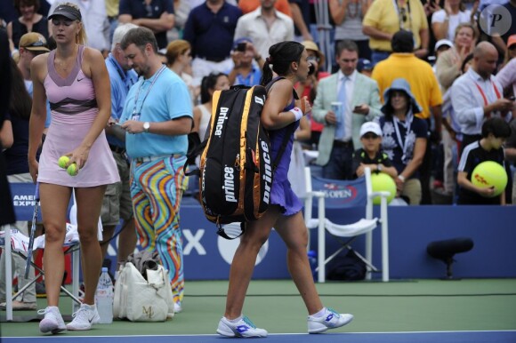 Marion Bartoli a livré un dur combat face à Maria Sharapova mais s'est finalement inclinée en quart de finale de l'US Open le 5 septembre 2012 à New York