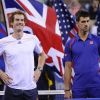 Andy Murray heures, après s'être imposé en finale de l'US Open face à un Novak Djokovic déçu (7-6 (12-10), 7-5, 2-6, 3-6, 6-2) le 10 septembre 2012 à New York