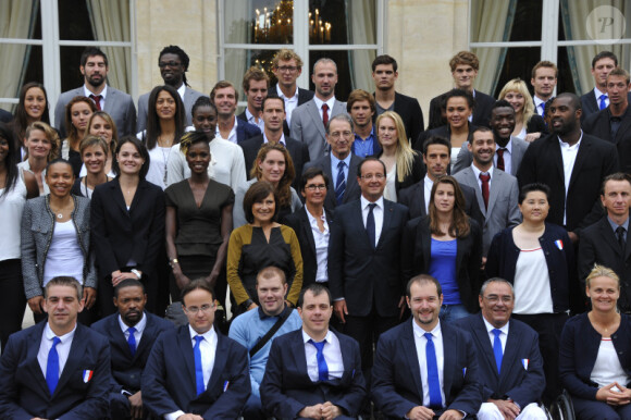 François Hollande et les médaillés - Réception à l'Elysée des médaillés olympiques et paralympiques de Londres, le 17 septembre 2012.