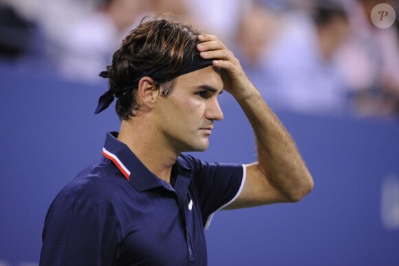 Roger Federer lors de son match face à Tomas Berdych à l'US Open 2012 le 5 septembre 2012 à New York