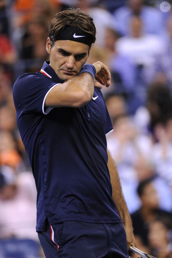 Roger Federer lors de son match face à Tomas Berdych à l'US Open 2012 le 5 septembre 2012 à New York