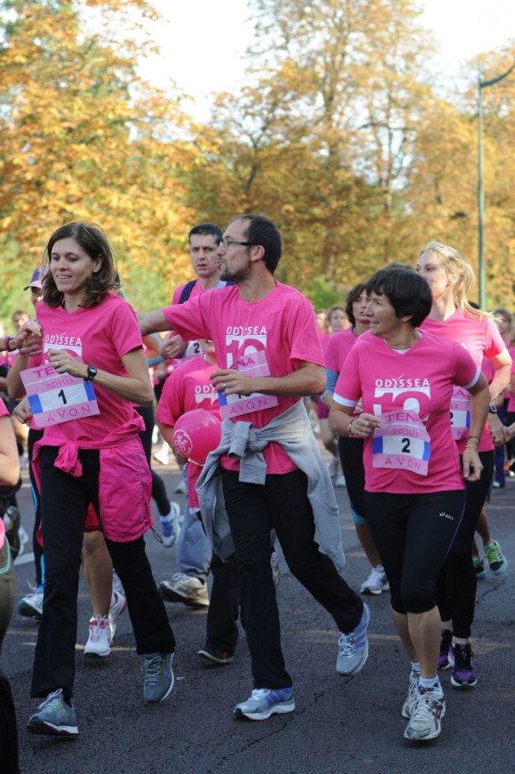 Valérie Fourneyon et Yohan Diniz lors de la course célébrant le 10e anniversaire d'Odyssea qui lutte pour sensibiliser le plus grand nombre au cancer du sein