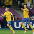 Zlatan Ibrahimovic et Chirstian Wilhelmsson lors de l'Euro 2012 lors du match Suède-France à Kiev le 19 juin 2012