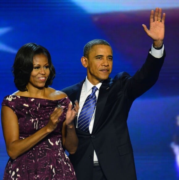 Barack Obama, sa femme Michelle lors de la convention nationale démocrate au Times Warner Cable Arena de Charlotte le 6 septembre 2012