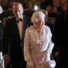 La reine Elizabeth II et son époux le duc d'Edimbourg au Royal Opera House le 30 octobre 2012 pour le gala Our Extraordinary World au profit de la Royal Opera House Foundation, un événement dans le cadre du jubilé de diamant.
