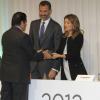 Letizia et Felipe d'Espagne présidaient le 31 octobre 2012 à l'auditorium Rafael del Pino de Madrid la cérémonie de remise des Prix Seres 2012 encourageant la responsabilité sociale des entreprises.