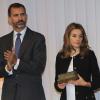 Letizia et Felipe d'Espagne le 31 octobre 2012 à l'auditorium Rafael del Pino de Madrid lors de la cérémonie de remise des Prix Seres 2012 encourageant la responsabilité sociale des entreprises.