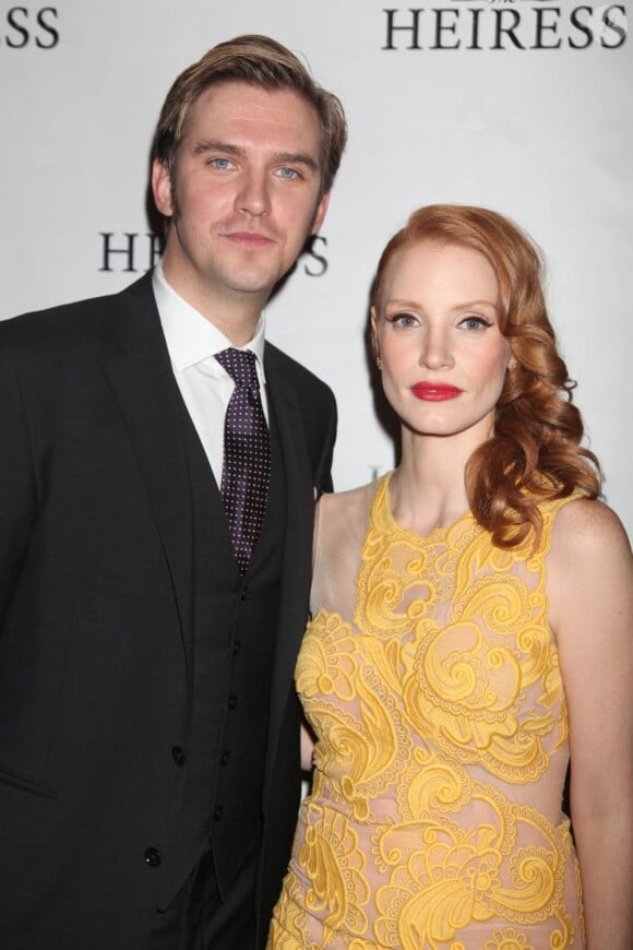 Dan Stevens et Jessica Chastain à la soirée de lancement de la pièce The Heiress à New York, le 1er novembre 2012.