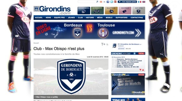 Hommage à Max Obispo, père de Pascal, par le site des Girondins de Bordeaux