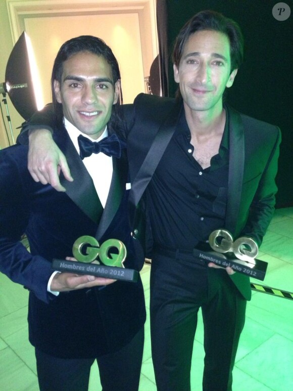 Falcao prend la pose avec Adrien Brody le 19 novembre 2012 à Madrid lors de la soirée GQ Men of the year