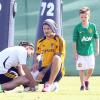 David Beckham blessé lors d'un entraînement du Galaxy de Los Angeles à Carson City le 21 novembre 2012 sous les yeux de son fils Cruz