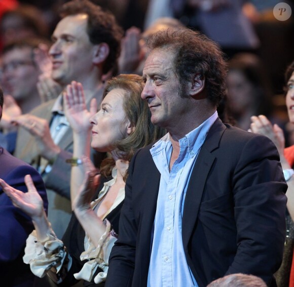 Valérie Trierweiler et Vincent Lindon lors du meeting de François Hollande le 29 avril 2012