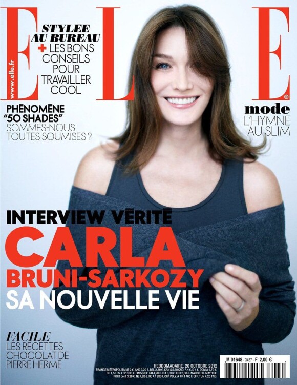 Carla Bruni-Sarkozy en couverture du numéro d'octobre 2012 du magazine Elle.
