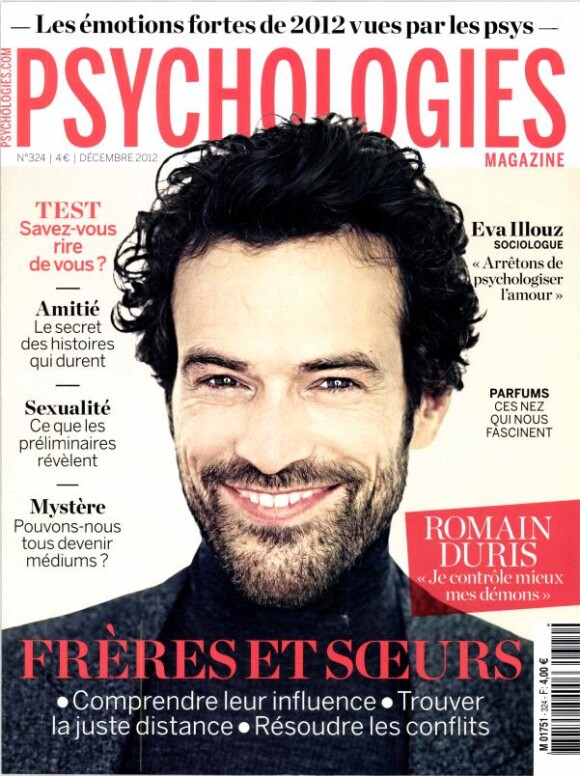 Romain Duris en couverture du magazine Psychologies - édition décembre 2012