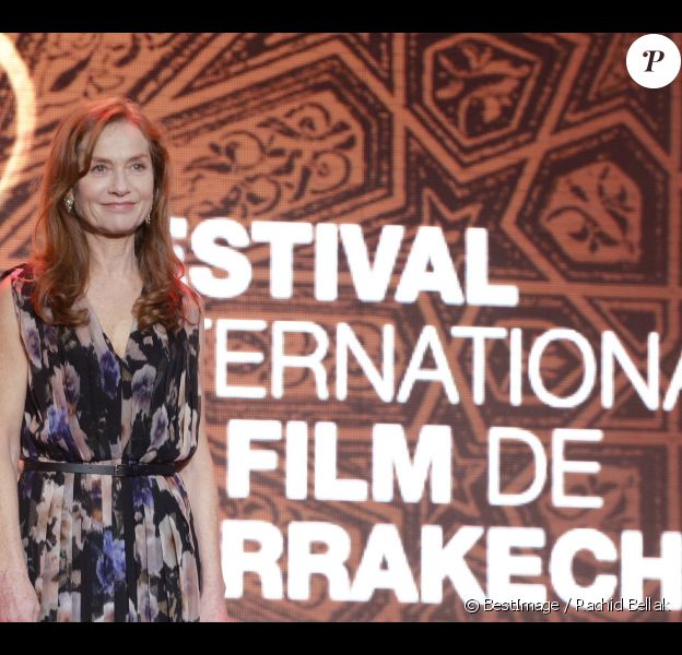 Isabelle Huppert, resplendissante, durant l'ouverture du Festival International du Film de Marrakech 2012, le 30 Novembre 2012.