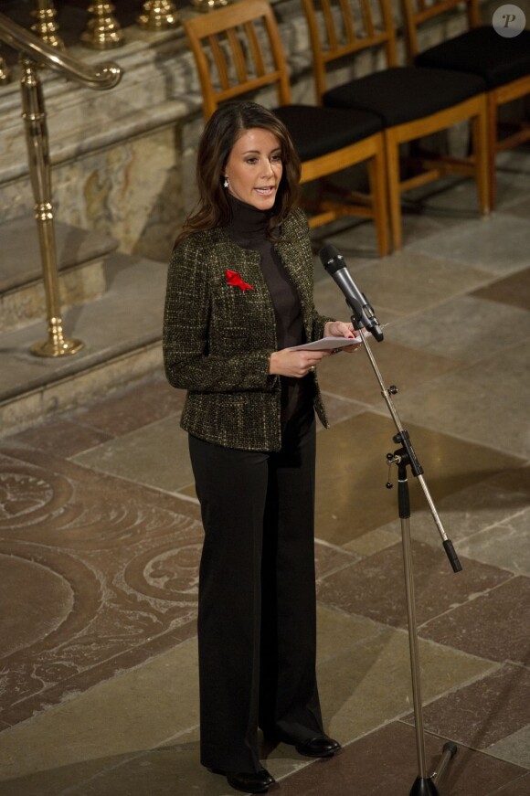 La princesse Marie de Danemark lors du concert de Noël donné par la Fondation AIDS Danemark, dont elle est la marraine, en l'église de la Trinité de Copenhague le 2 décembre 2012, au lendemain de la Journée mondiale de lutte contre le sida.