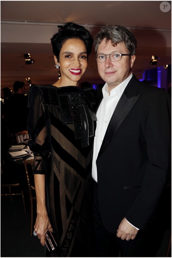 Farida Khelfa et Henri Seydoux au dîner de charité au profit de l'AEM. Une soirée organisée par Babeth Djian, directrice des publications du magazine Numéro, à l'espace Cardin à Paris le 6 décembre 2012.