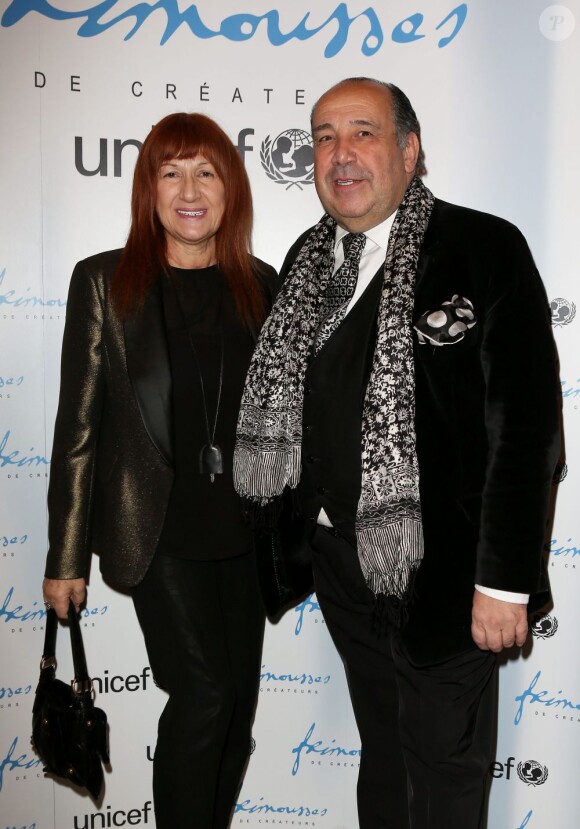 Max Chaoul, le célèbre créateur de robes de mariée et son épouse Clémentine lors de la Vente aux enchères des Frimousses de créateurs, au Petit Palaisau profit de l'UNICEF le 3 décembre 2012