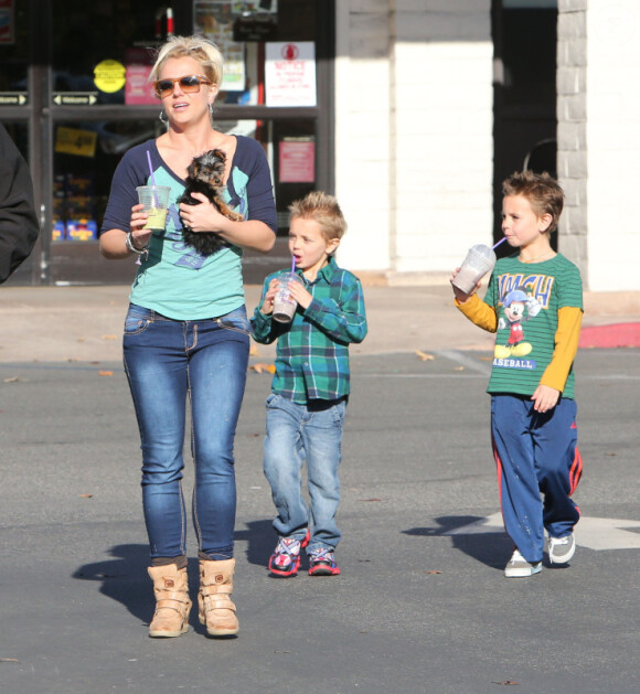 Britney Spears fait du shopping avec ses enfants Jayden James et Sean preston dans une animalerie à Los Angeles le 18 Novembre 2012.