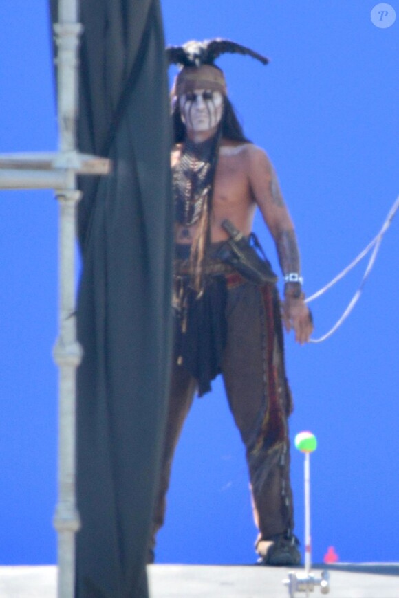 Johnny Depp sur le tournage de Lone Ranger à Los Angeles le 3 juillet 2013