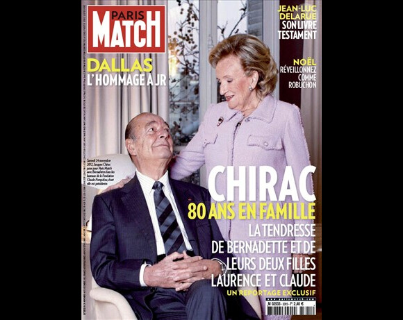 Bernadette Chirac et Jacques Chirac en couverture de Paris Match pour le 80e anniversaire de l'ancien président. En kiosques le 29 novembre 2012.