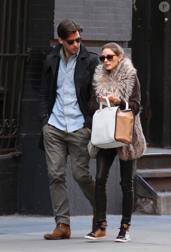 Olivia Palermo et Johannes Huebl dans le quartier de SoHo à New York. Le 3 avril 2012.
