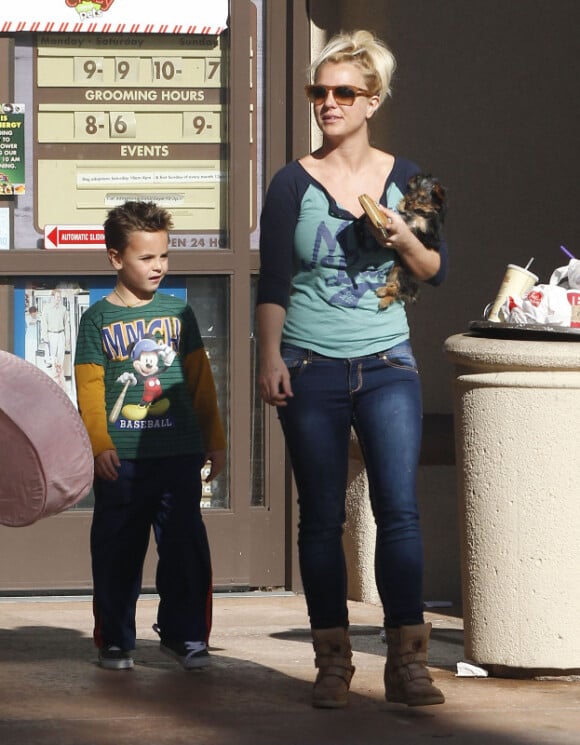 Britney Spears fait du shopping avec ses enfants Sean Preston et Jayden James dans une animalerie à Los Angeles le 18 Novembre 2012.