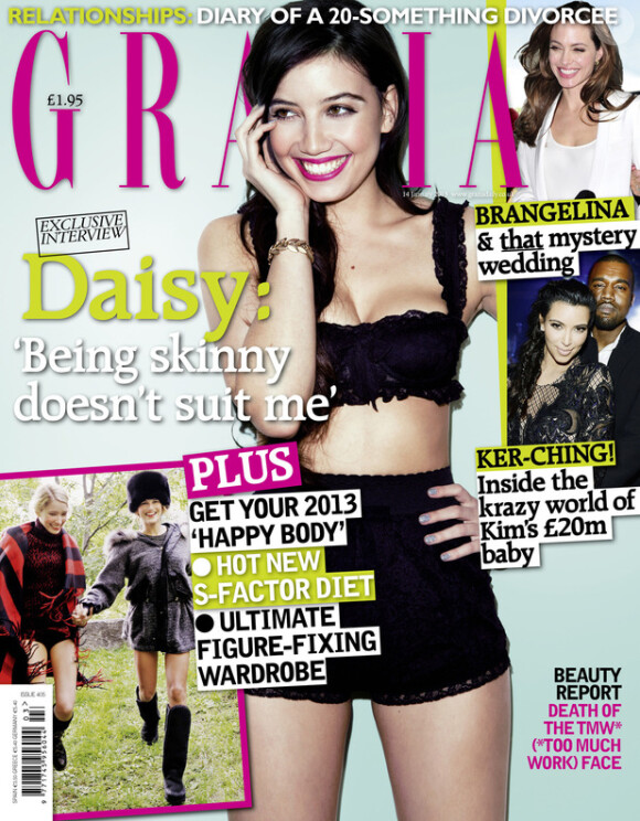 Daisy Lowe figure en couverture du magazine Grazia UK du 14 janvier 2013.