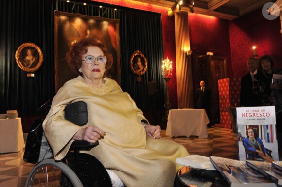 Jeanne Augier, proprietaire et directrice du Negresco, dans le salon Versailles de l'hôtel à Nice le 8 janvier 2013.