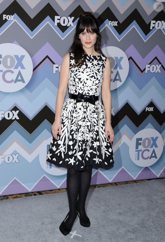 Zooey Deschanel à la soirée 2013 FOX Winter TCA All-Star Party à l'hôtel The Langham Huntington Hotel à Pasadena, Los Angeles, le 8 janvier 2013.