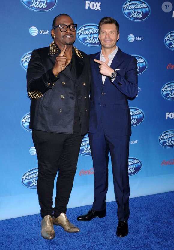 Randy Jackson et Ryan Seacrest à la conférence de presse de la 12e saison d'American Idol, à Los Angeles, le 9 janvier 2013.