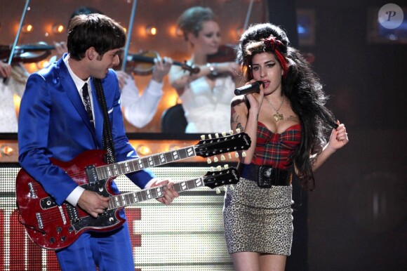 Amy Winehouse et Mark Ronson lors des Brit Awards, à Londres, le 20 février 2008. 