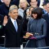 Barack Obama, sa femme Michelle et ses filles Sasha et Malia lors de la cérémonie d'investiture qui se tenait devant le Capitole de Washington le 21 janvier 2013