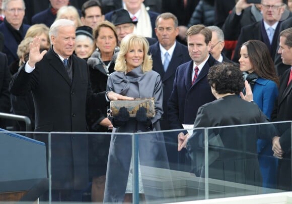Joe Biden lors de la cérémonie d'investiture qui se tenait devant le Capitole de Washington le 21 janvier 2013