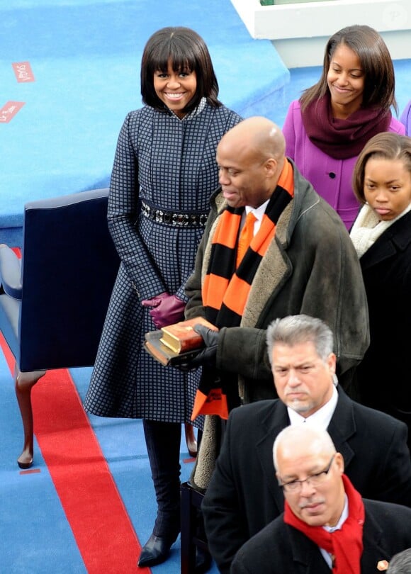 Michelle Obama lors de la cérémonie d'investiture de son mari Barack qui se tenait devant le Capitole de Washington le 21 janvier 2013