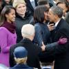 Michelle Obama et ses filles Malia et Sasha lors de la cérémonie d'investiture de son mari Barack qui se tenait devant le Capitole de Washington le 21 janvier 2013