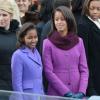 Sasha et Malia Obama lors de la cérémonie d'investiture de leur père Barack qui se tenait devant le Capitole de Washington le 21 janvier 2013
