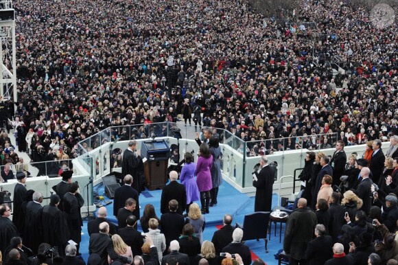 Barack Obama lors de la cérémonie d'investiture qui se tenait devant le Capitole de Washington le 21 janvier 2013