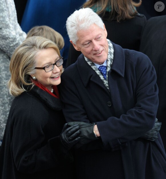 Bill Clinton et Hillary Clinton lors de la cérémonie d'investiture de Barack qui se tenait devant le Capitole de Washington le 21 janvier 2013