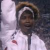 Whitney Houston interprétait en play-back l'hymne américain lors du Super Bowl XXV au Tampa Stadium à Tampa, le 27 janvier 1991.